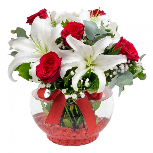 "Umut Işığım" 5 Kırmızı Gül ve Lilyum "Umut Işığım" 5 Kırmızı Gül ve Lilyum