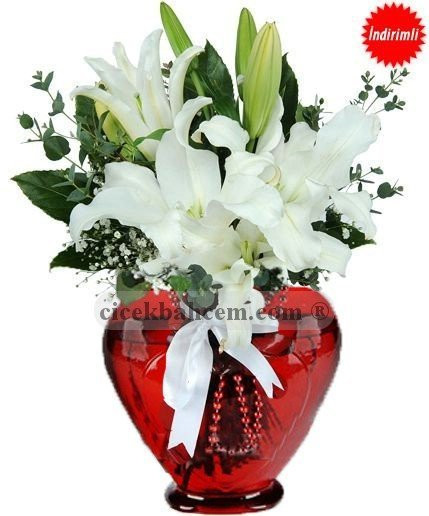 Kalp Vazoda Beyaz Lilyum  Kalp Vazoda Beyaz Lilyum