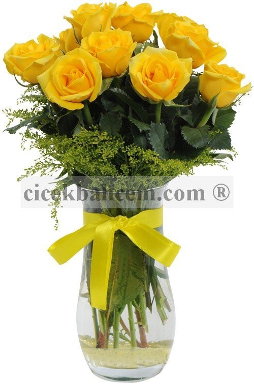 Konik Vazo İçine 9 Adet Sarı Gül Aranjmanı  Konik Vazo İçine 9 Adet Sarı Gül Aranjmanı
