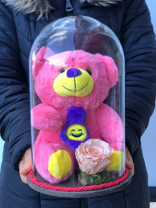 Solmayan Somon Gül ve Pembe Pelüş Ayı Solmayan Somon Gül ve Pembe Pelüş Ayı