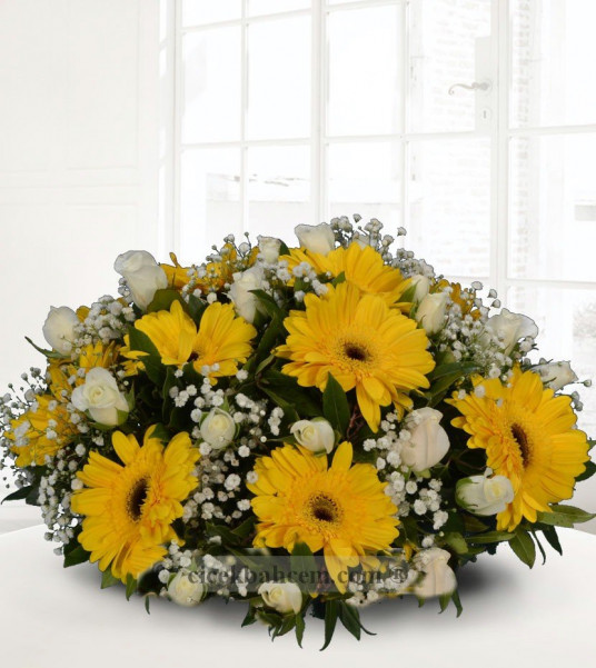 Sarı Gerbera, Beyaz, Gül Aranjmanı Sarı Gerbera, Beyaz, Gül Aranjmanı