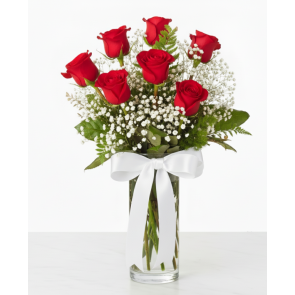 Vazoda 7 Adet Kırmızı Gül