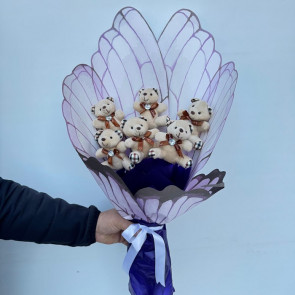 6'lı Peluş papyonlu Ayı Buketi - Sevimli Ayıcıklarla Özel Hediye