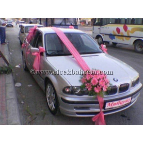 Gelin Arabası Süsleme Pembe Sedef ve Pembe Çiçekler