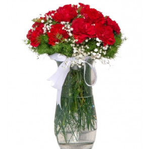 Kırmızı Karanfil Vazoda Şık Arajman