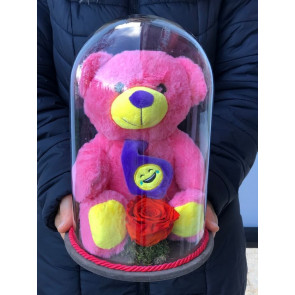 Solmayan Kırmızı Gül ve Pembe Pelüş Ay