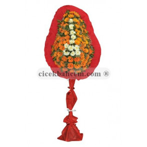 Tek Katlı Turuncu ve Beyaz Gerbera Sepeti Nikah, Düğün, Açılış Sepeti